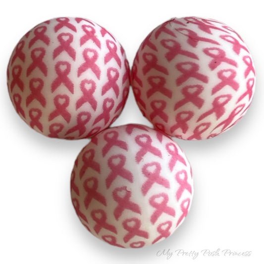 A-6037- “Pink Breast Cancer Ribbon” Silicone Beads