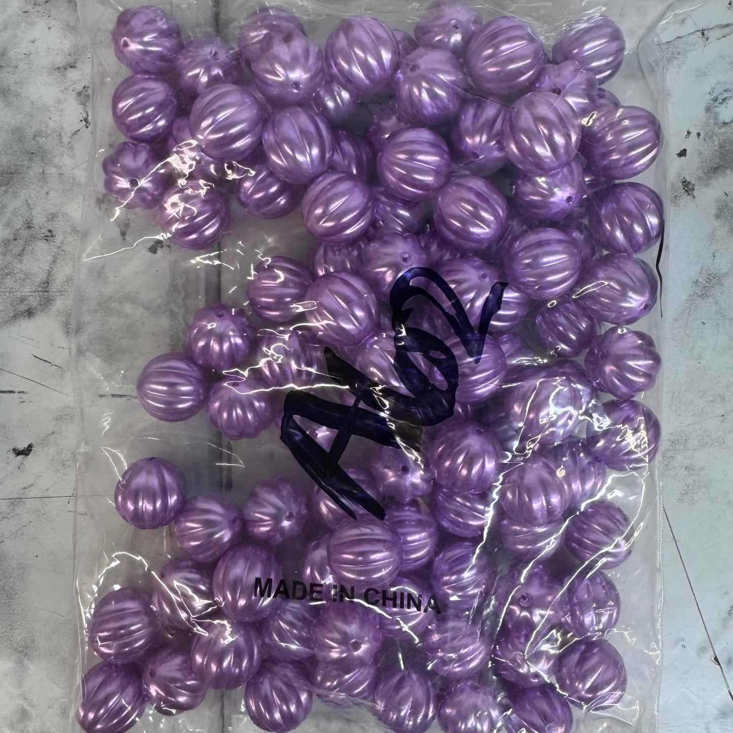 A62- 20mm Purple Pearl Watermelon Acrylic Beads 100 Count  *WAREHOUSE SALE*