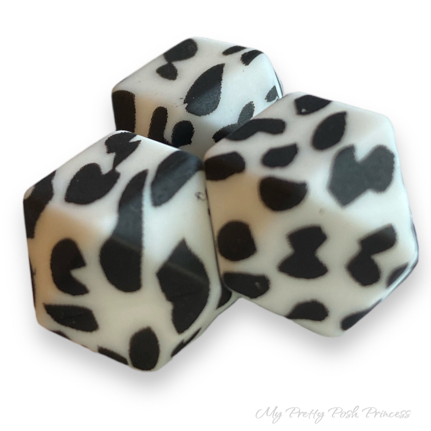 A-6001- 14mm Cow Print Hexagon Silicone Beads