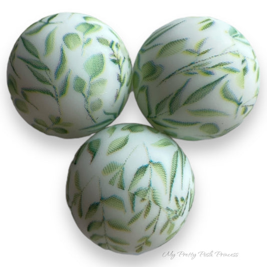 T88- 15mm Eucalyptus Printed Silicone Beads