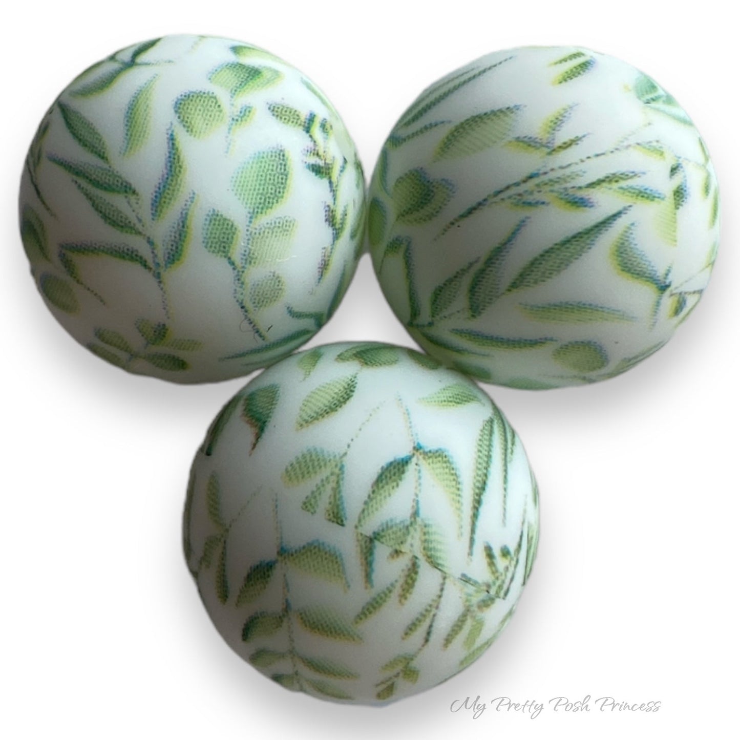 #813 - 19mm Eucalyptus Printed Silicone Beads