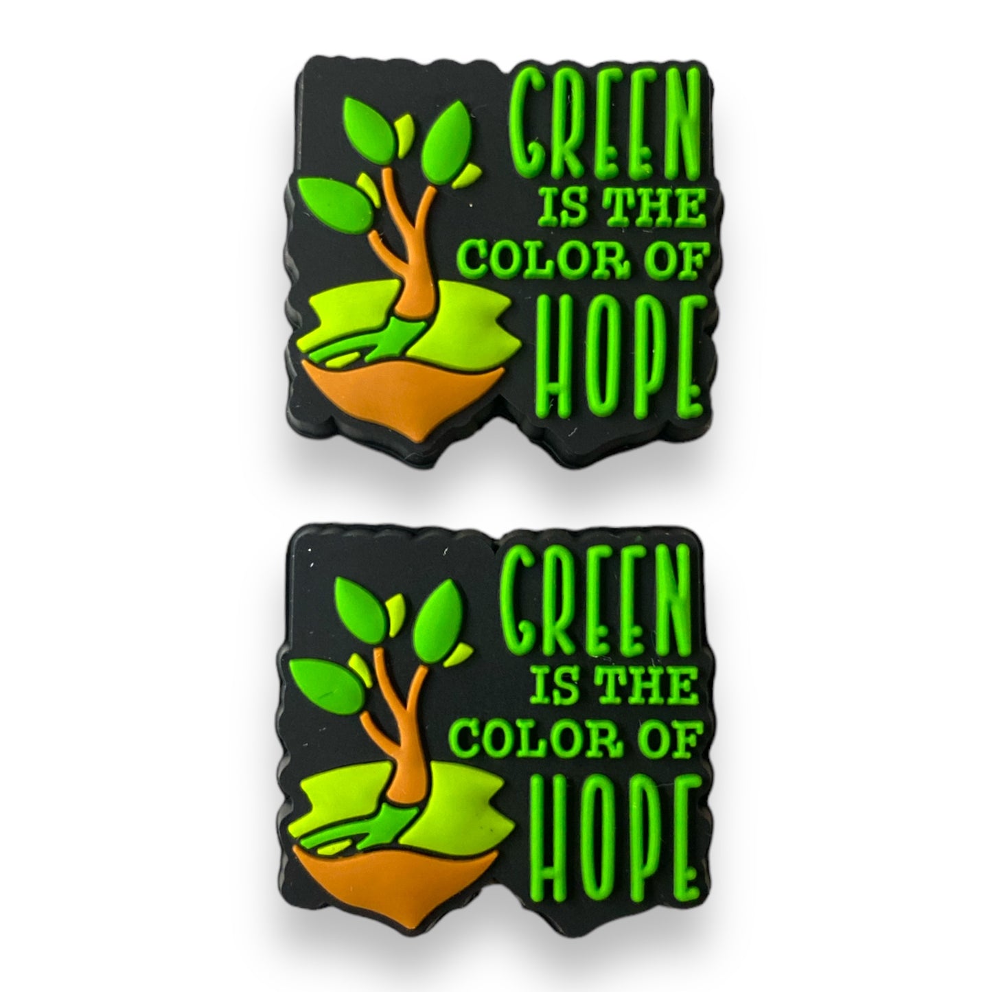 h948 -  “Green Is The Color Of Hope" Silicone Focal Bead (1 Count)