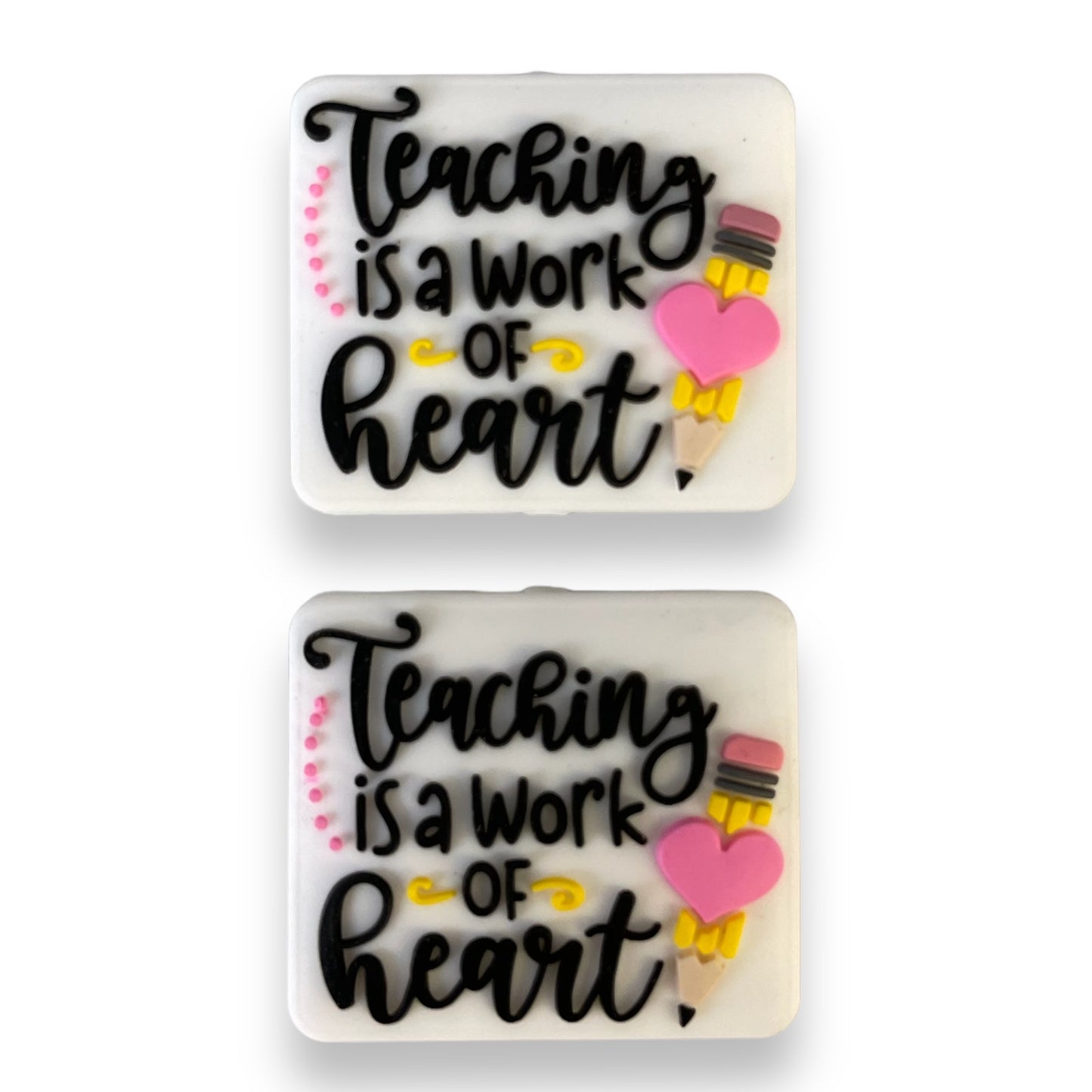 X331- Teaching Is A Work Of Heart "Exclusive"  Focal (1 Count) Bead Silicone *Copyright