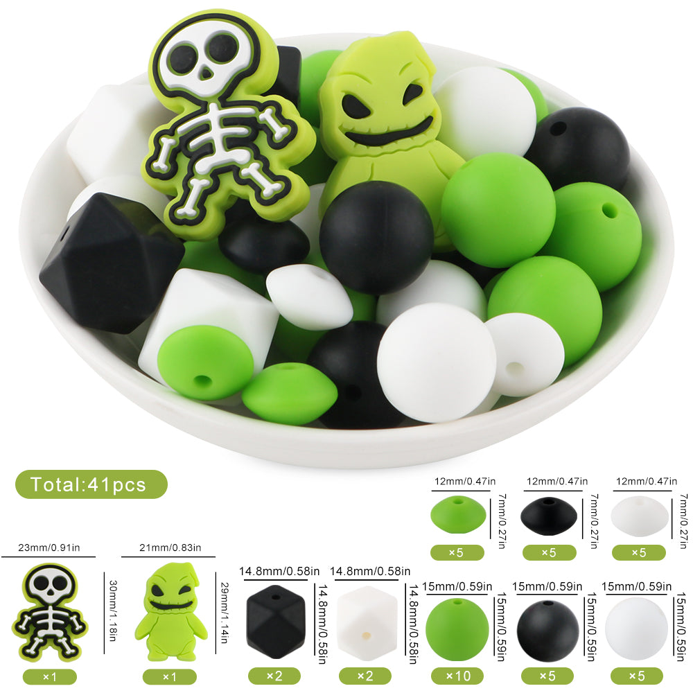 Z/525 - "Halloween"  Lime & Black Silicone Bead Kit