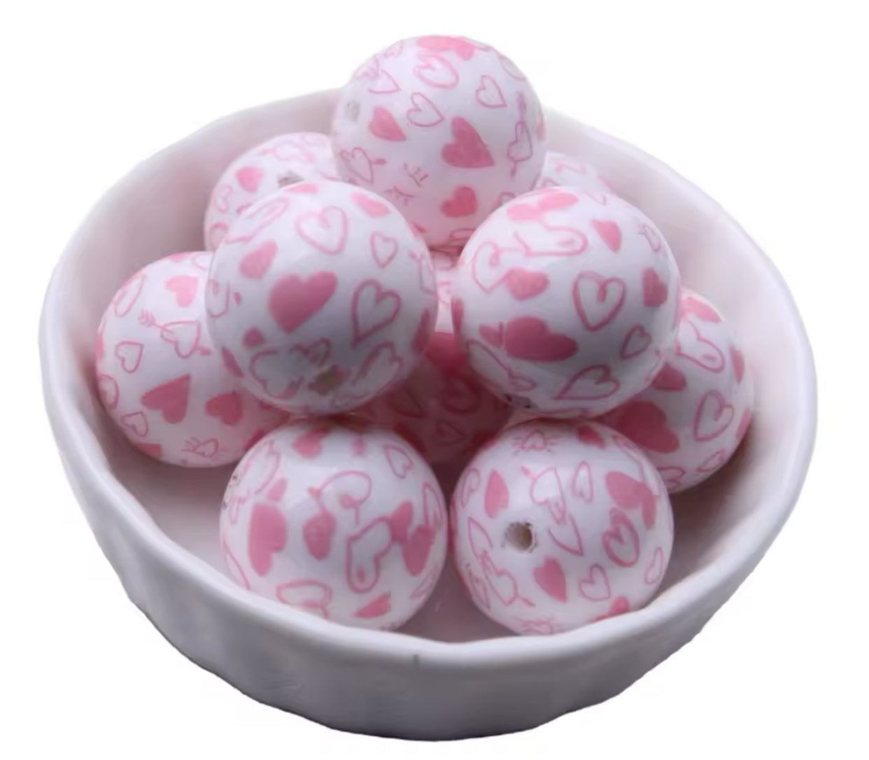 W498- 20mm "Pink Hearts"  Acrylic Bead (1 Count)