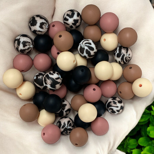 "Wild Safari" 15mm Silicone 50 Count Bead Pack – Ideal for Beadable Pens & Keychains
