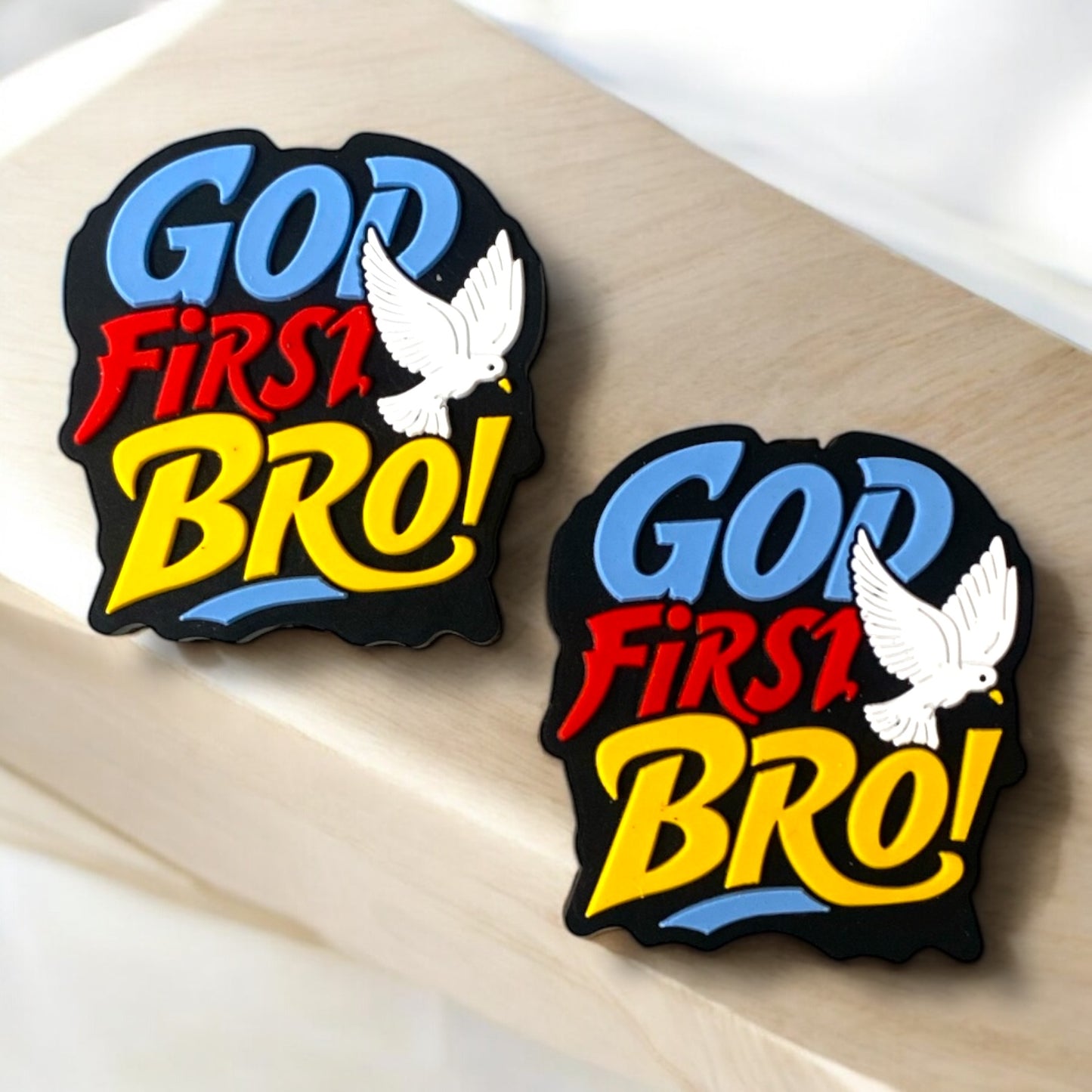 e593 - "God First Bro” Silicone Focal Bead (1 Count)