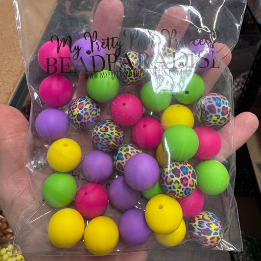 Colorful Leopard 19mm Silicone 50 Count Mix *WAREHOUSE SALE*