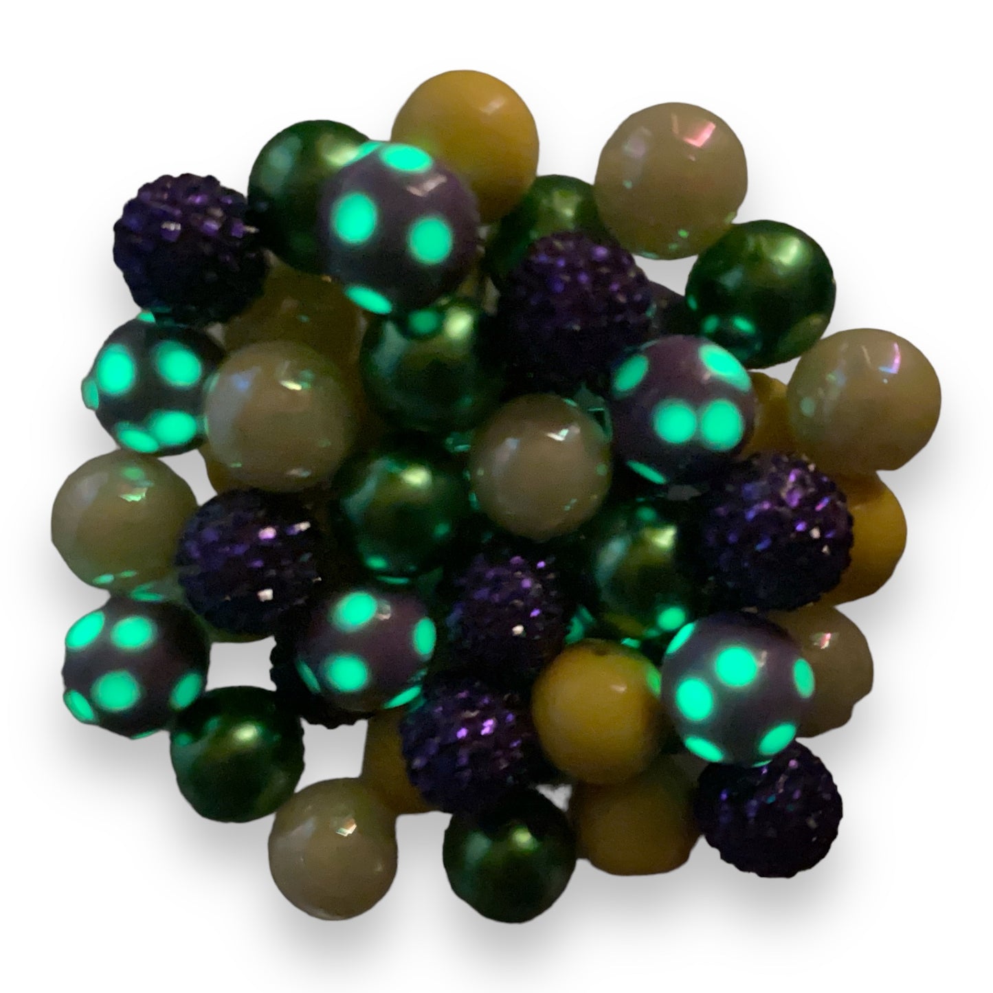 12- M153 - 20mm "Mardi Gras" *Glow in the dark [50 Count] Acrylic Bead Pack