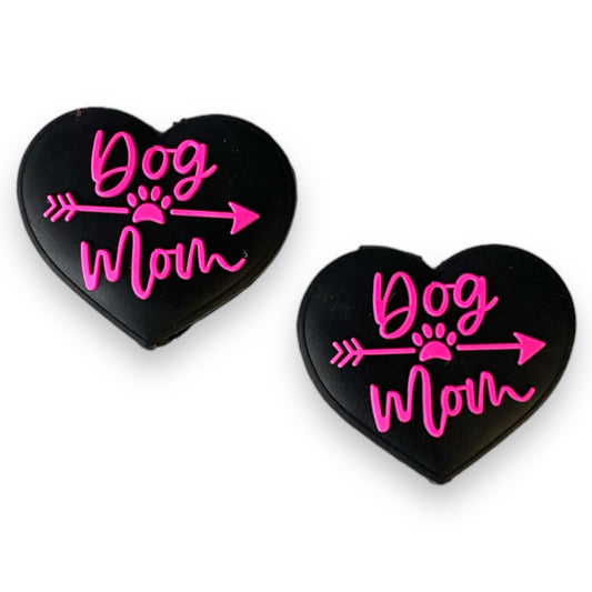 X294  -  Dog Mom (Black/Hotpink) Silicone (1 Count) Focal Bead