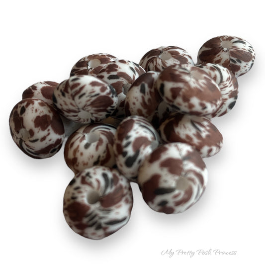 T39- 12mm Lentil "Cowhide" Silicone Beads