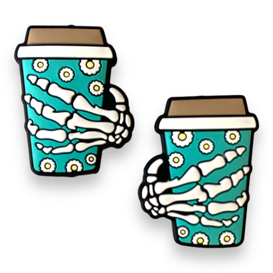 X187 - “Aqua Skelly Coffee"  Silicone (1 Count) Focal Bead