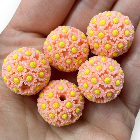 #1259 - 20mm "Peach Daisy" Beads (Set of 5)