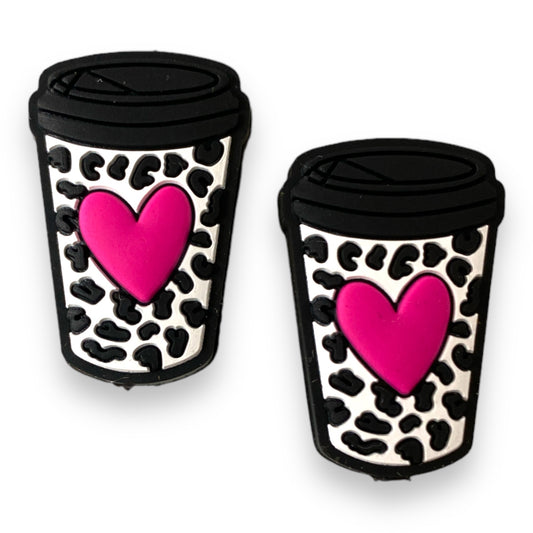 X172 - "Pink Heart Coffee" Silicone (1 Count) Focal Bead