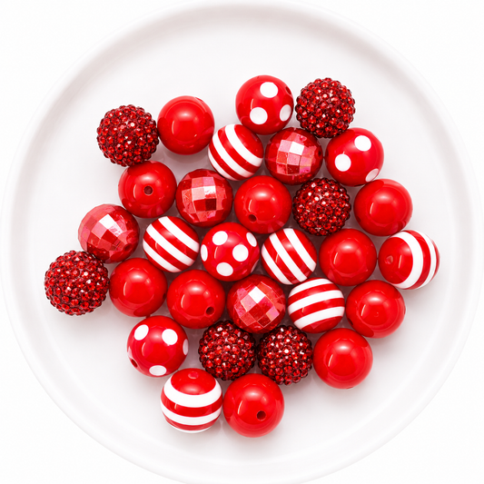 Red 20mm Acrylic Bubblegum Bead Mix | Wholesale Bulk Beads | 30 Count