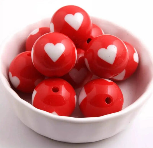 pt53- 12mm  Red Heart Acrylic  Beads (20 Count)