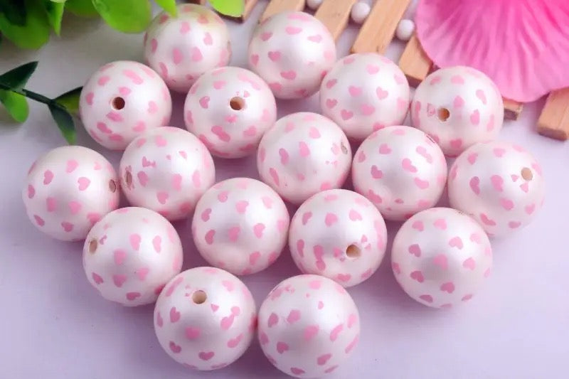 W372- 20mm Light Pink Hearts Matte Pearl Acrylic  Beads (1 Count)