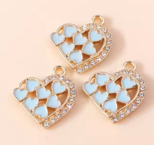 Q-A96- Blue / Gold Heart Small Charm (1 Count)