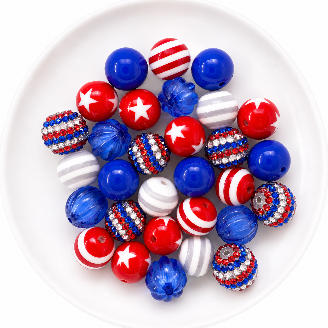 USA Patriotic 20mm Acrylic Bubblegum Bead Mix | Wholesale Bulk Beads | 30 Count