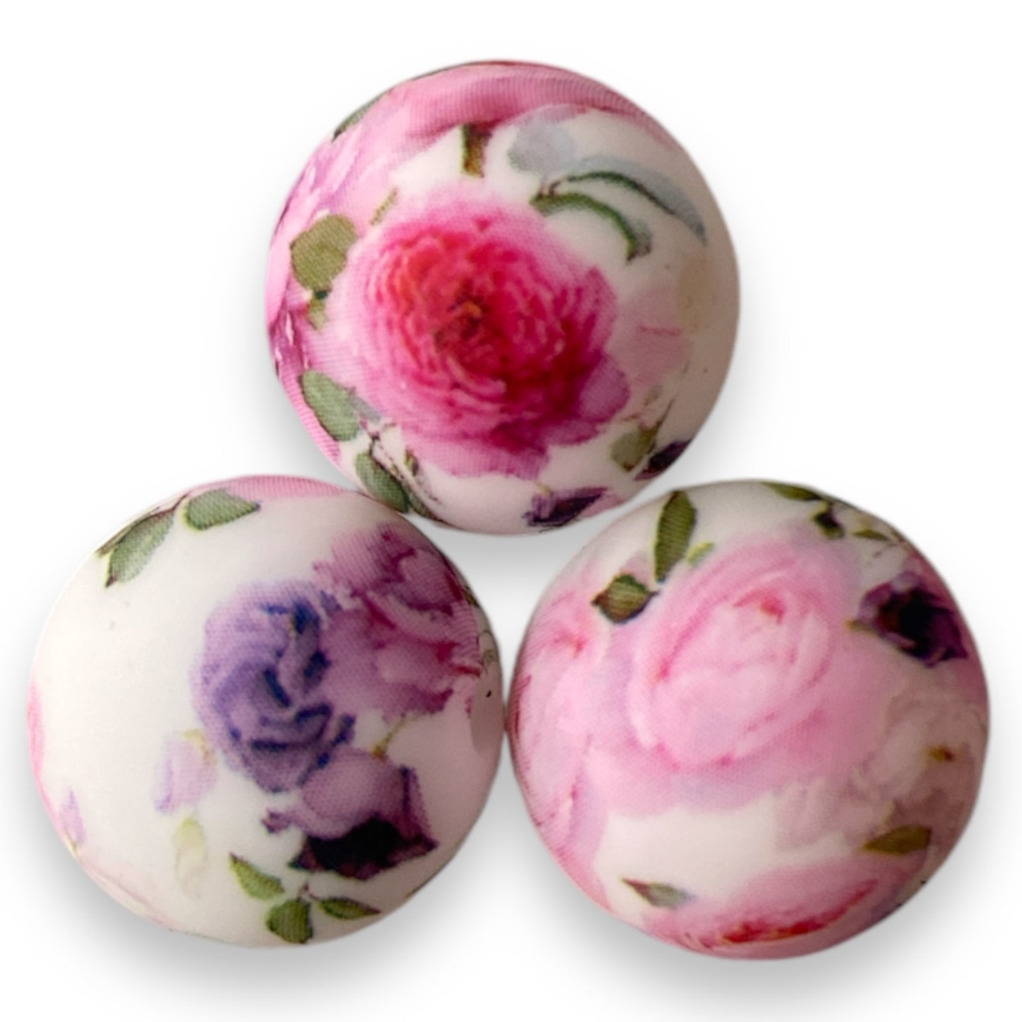 #762-   15mm “Pink & Purple Floral” Silicone Beads