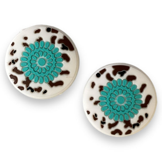 X449 -  Western (White/Aqua)  Silicone (1 Count) Focal Bead