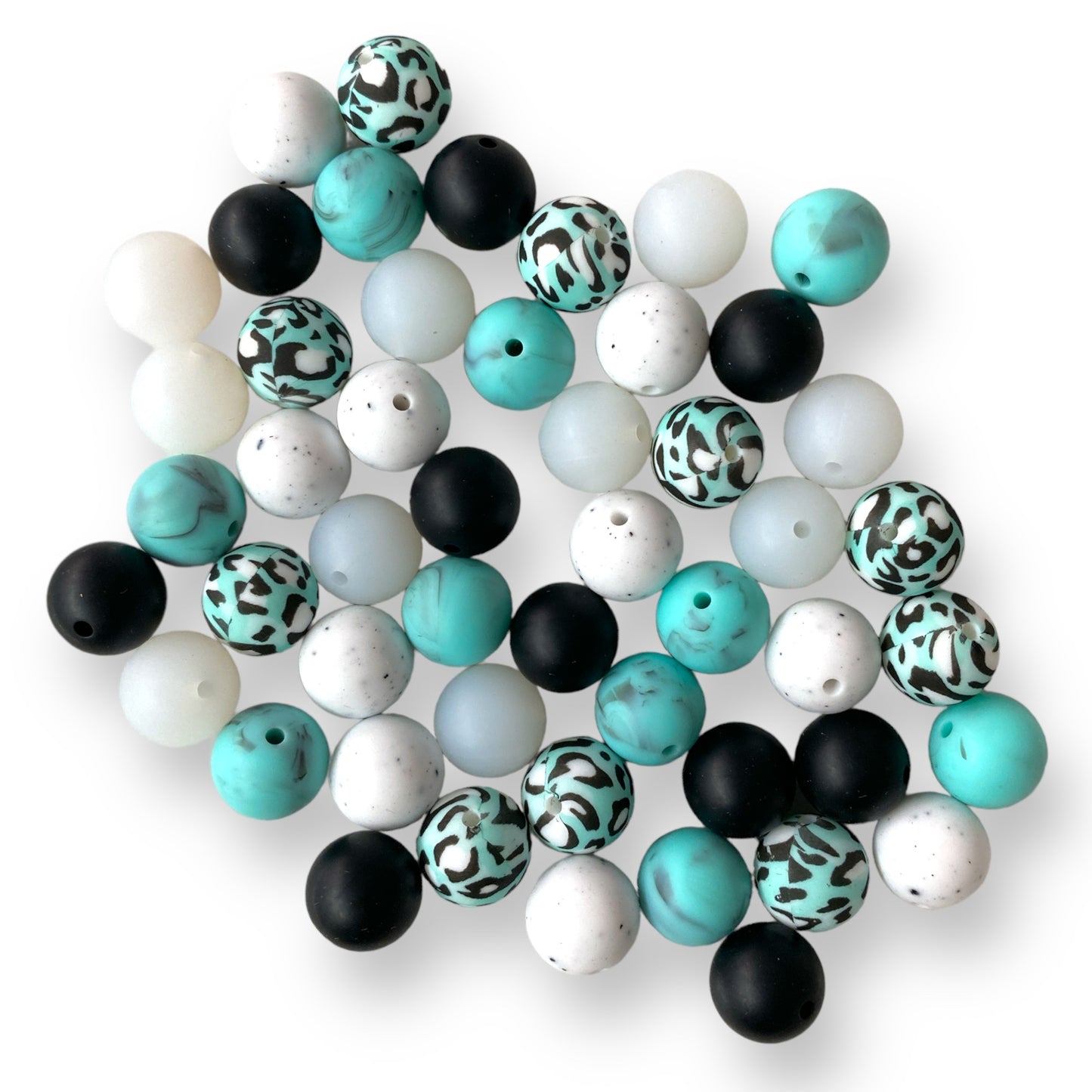 CK - 116 -  15mm "New Aqua Leopard" 50 Count  Silicone Bead Pack