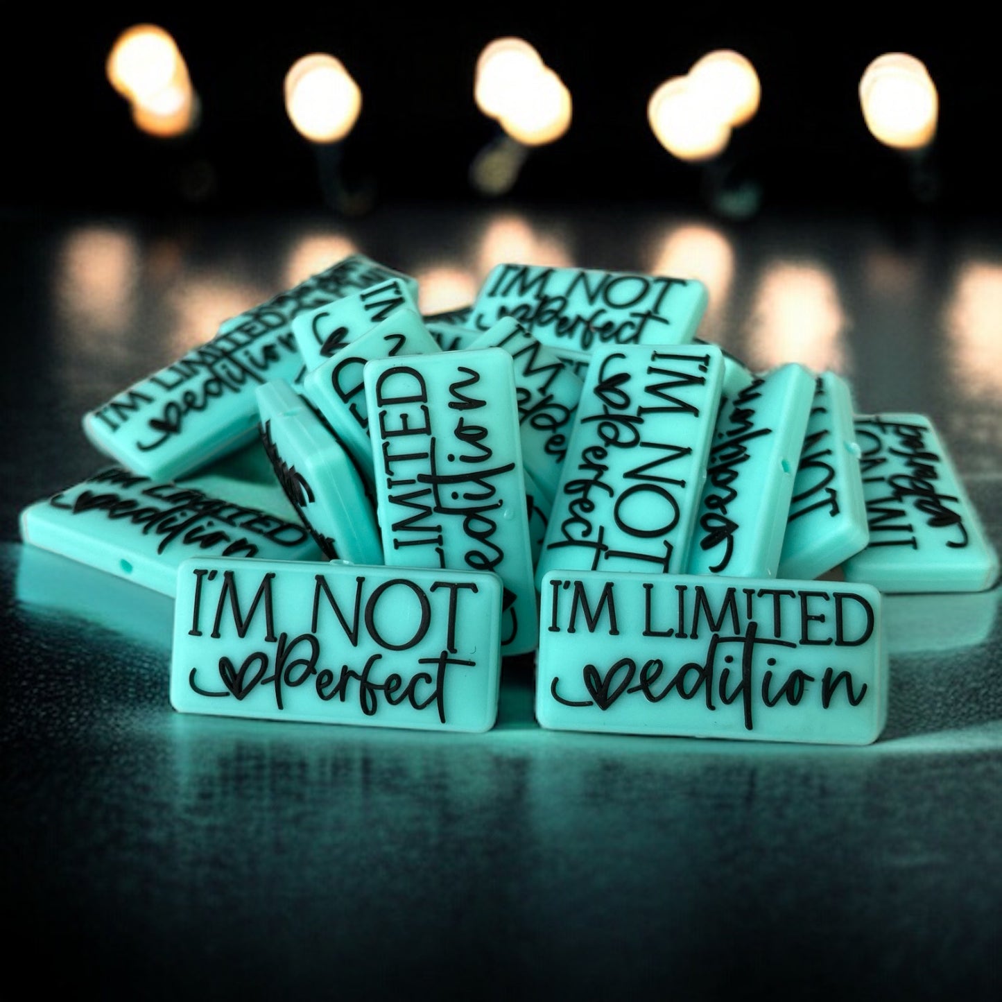 e563 - "I’m Not Perfect / I’m Limited Edition" Two Sided  Exclusive"  Focal (1 Count) Bead Silicone