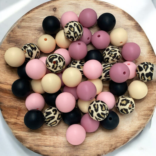 "Blush Leopard Luxe" 15mm Silicone 50 Count Bead Pack – Ideal for Beadable Pens & Keychains