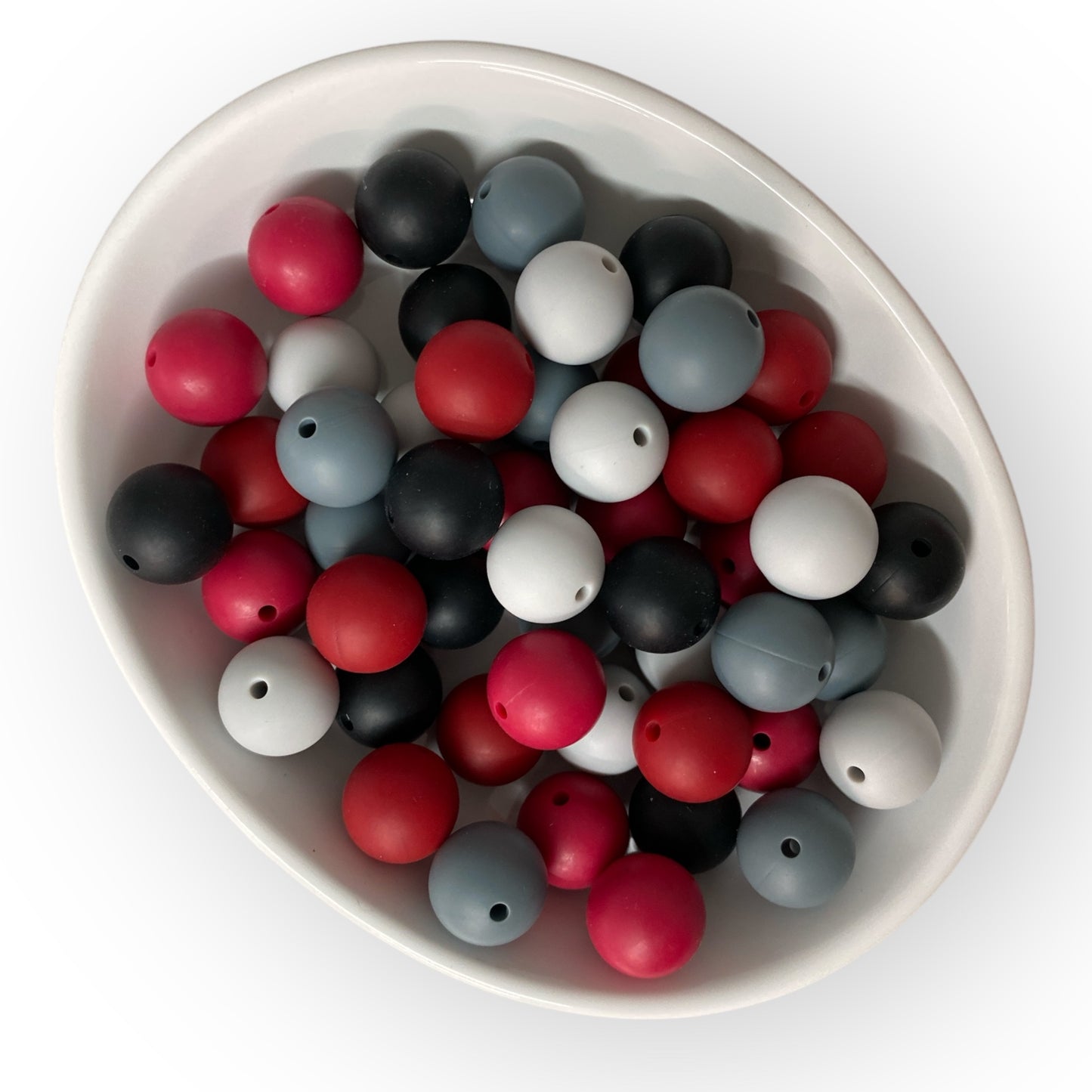 "Red, Black, Gray Color Set" - - 15mm Silicone 50 Count Bead Pack – Ideal for Beadable Pens & Keychains