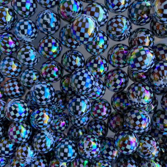 W439 - 16mm "Black AB Checkered Disco Ball" Acrylic Bead (1 Count)