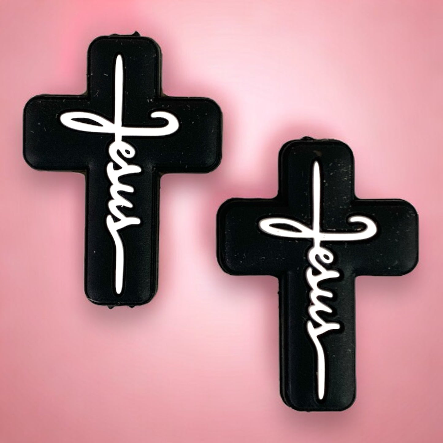 e612 -  “Black- Jesus Cross" Silicone Focal Bead (1 Count)