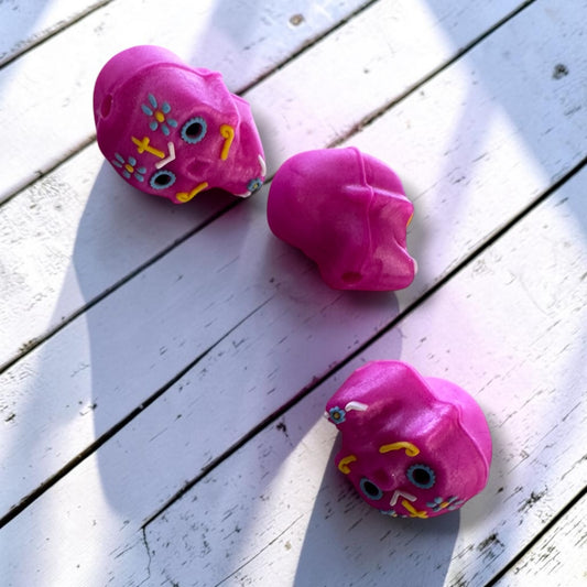 h1016- "Pink Sugar Skull 3D" Silicone Focal Bead for DIY Crafts (1 Count)