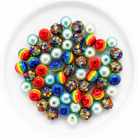 Rainbow 12mm Acrylic Bubblegum 60 Count Bead Mix | Wholesale Bulk Beads