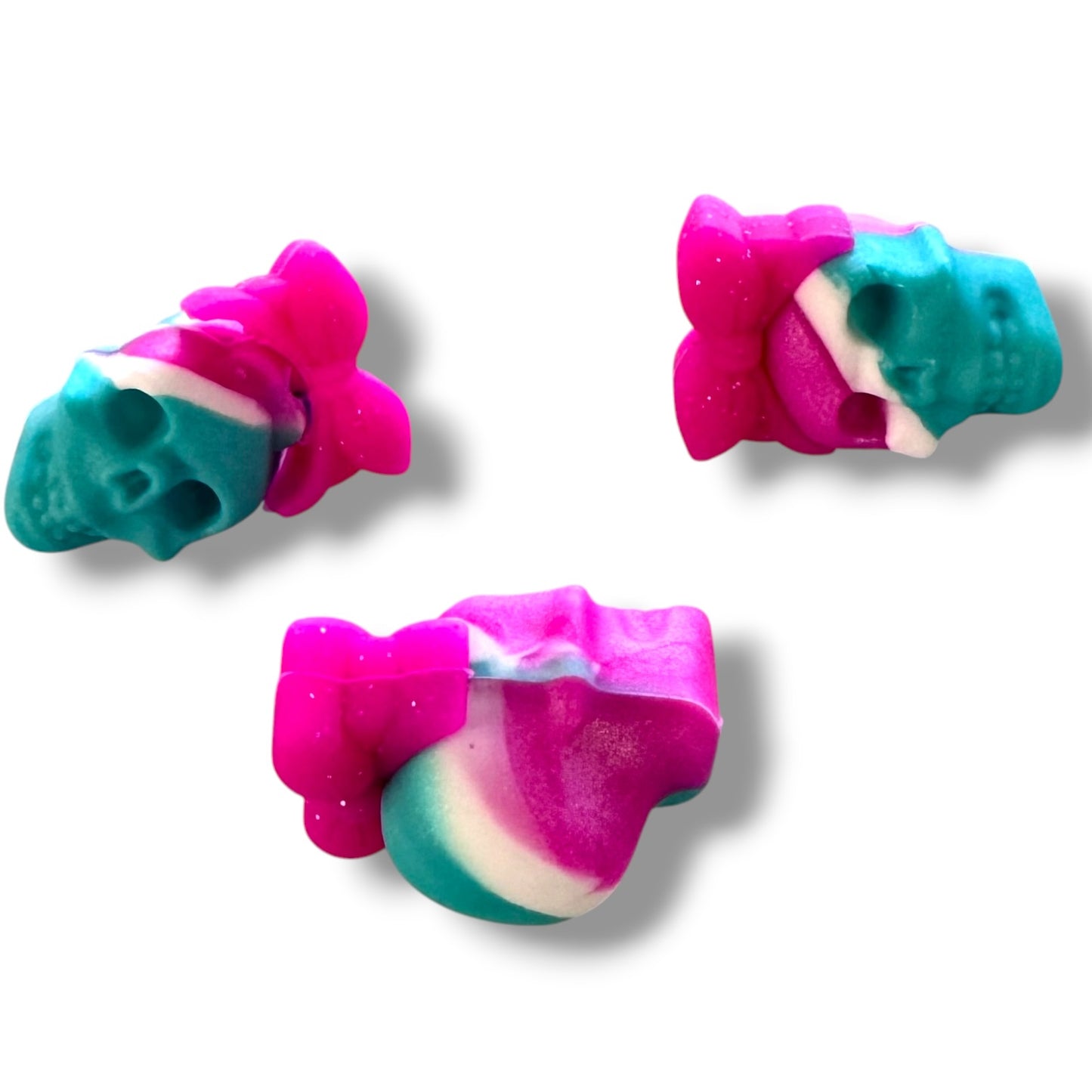 h972- "Tyedye Skull w/Bow 3D" Silicone Focal Bead for DIY Crafts (1 Count)