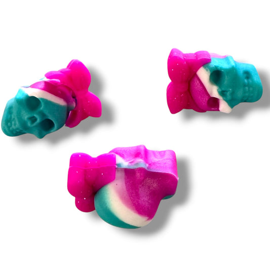 h972- "Tyedye Skull w/Bow 3D" Silicone Focal Bead for DIY Crafts (1 Count)