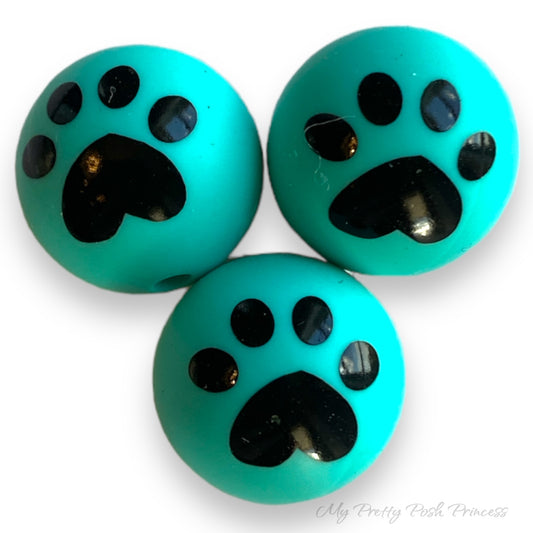 T27- 15mm “Aqua Paw” Double Sided Silicone Beads