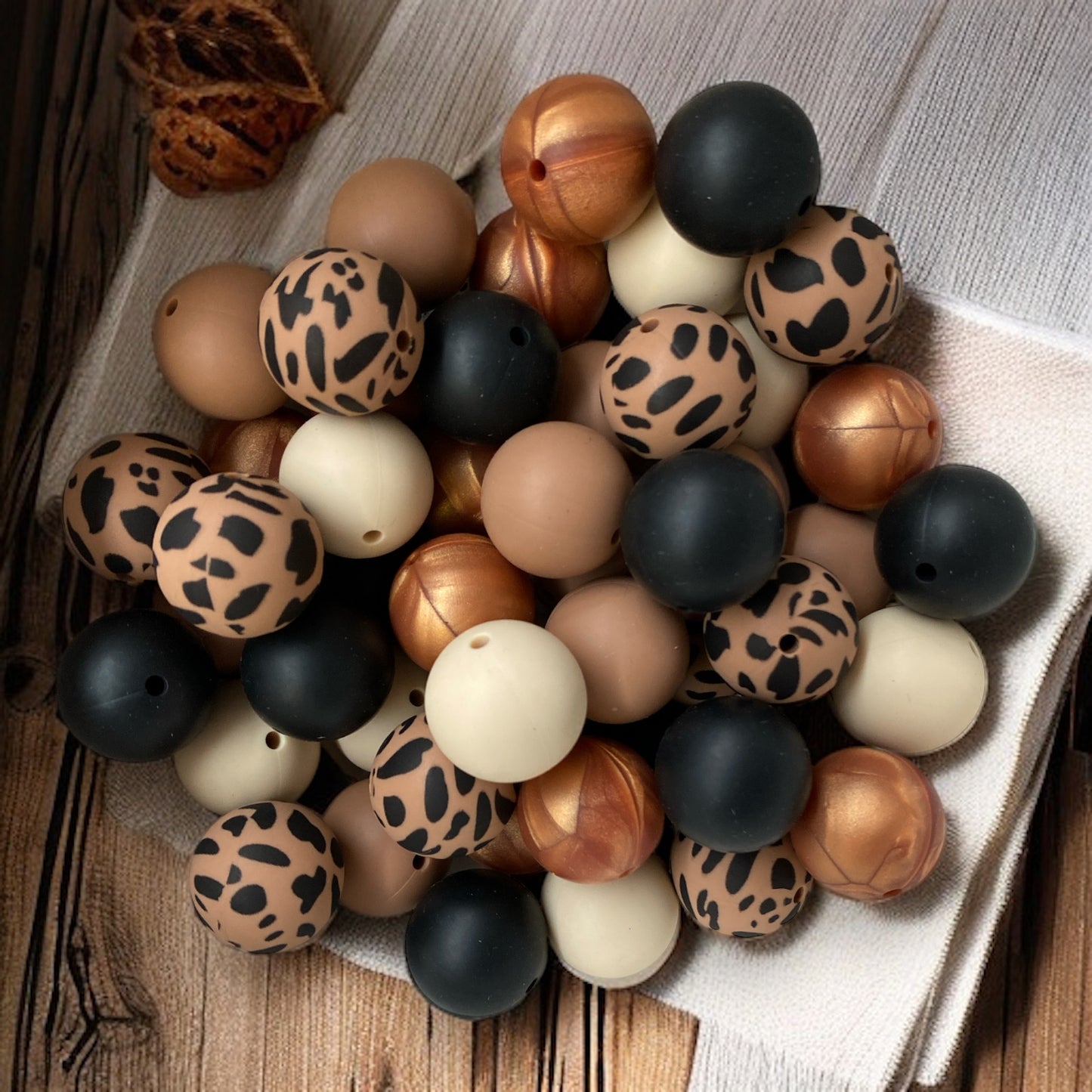 CK - 119 -  19mm "Brown / Black Cow" 50 Count  Silicone Bead Pack