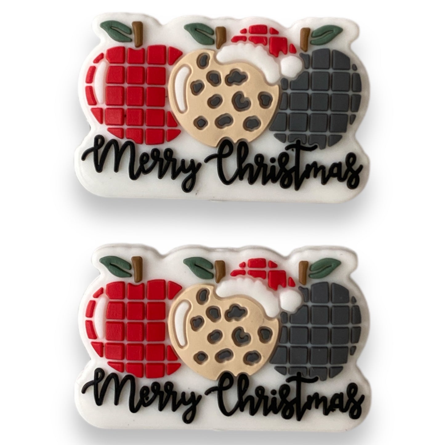 X79 -  “Merry Christmas Apples” Silicone Focal Bead (1 Count)