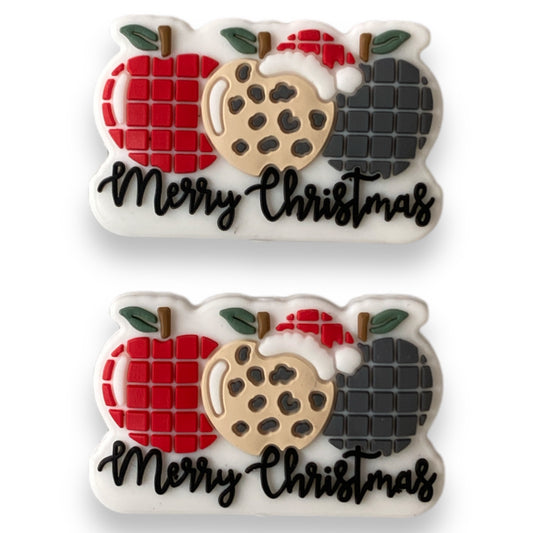 X79 -  “Merry Christmas Apples” Silicone Focal Bead (1 Count)