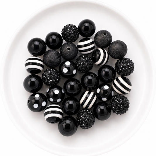 Black 20mm Acrylic Bubblegum Bead Mix | Wholesale Bulk Beads | 30 Count