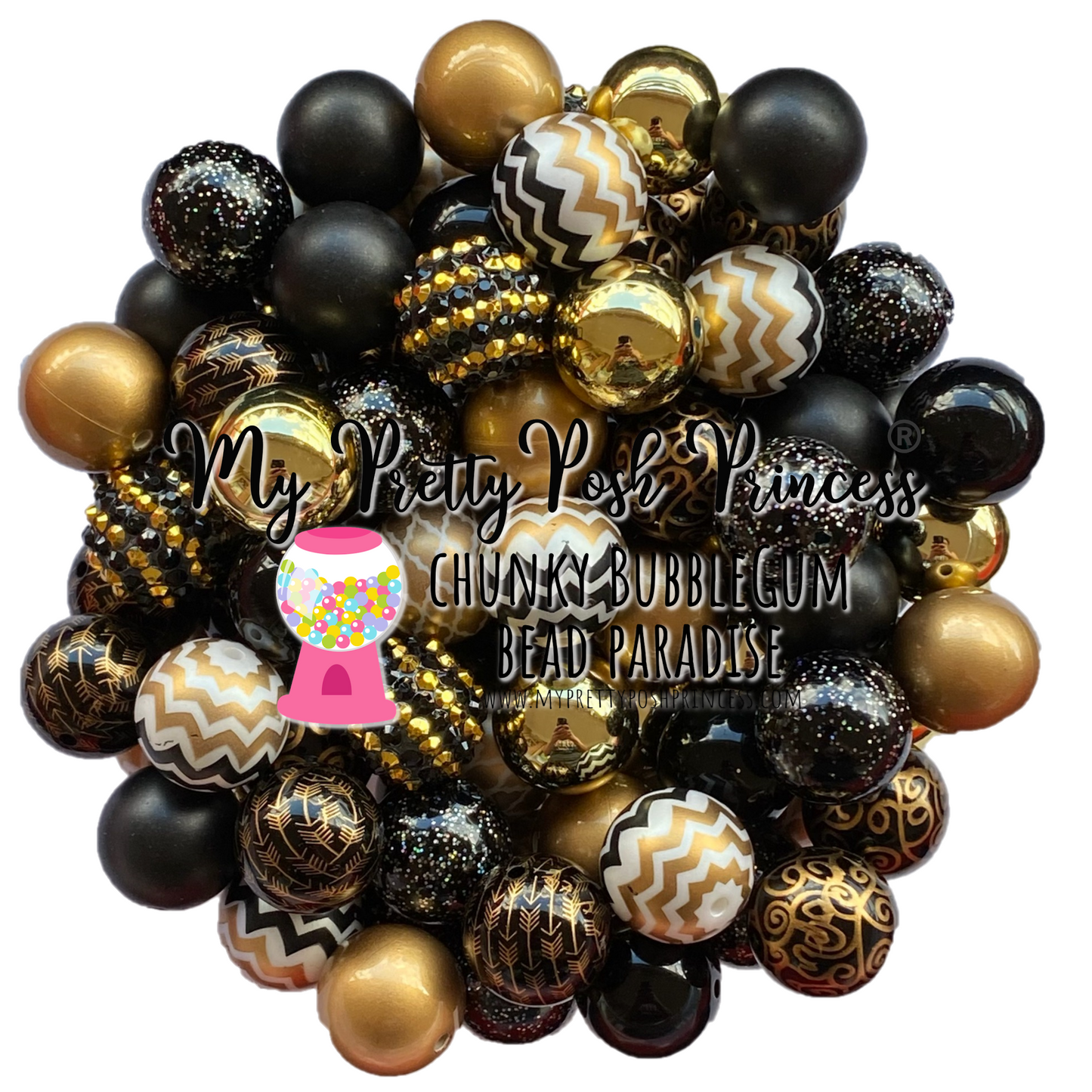 12-M122- 12mm Black & Gold (50 Count) Acrylic Bead Pack