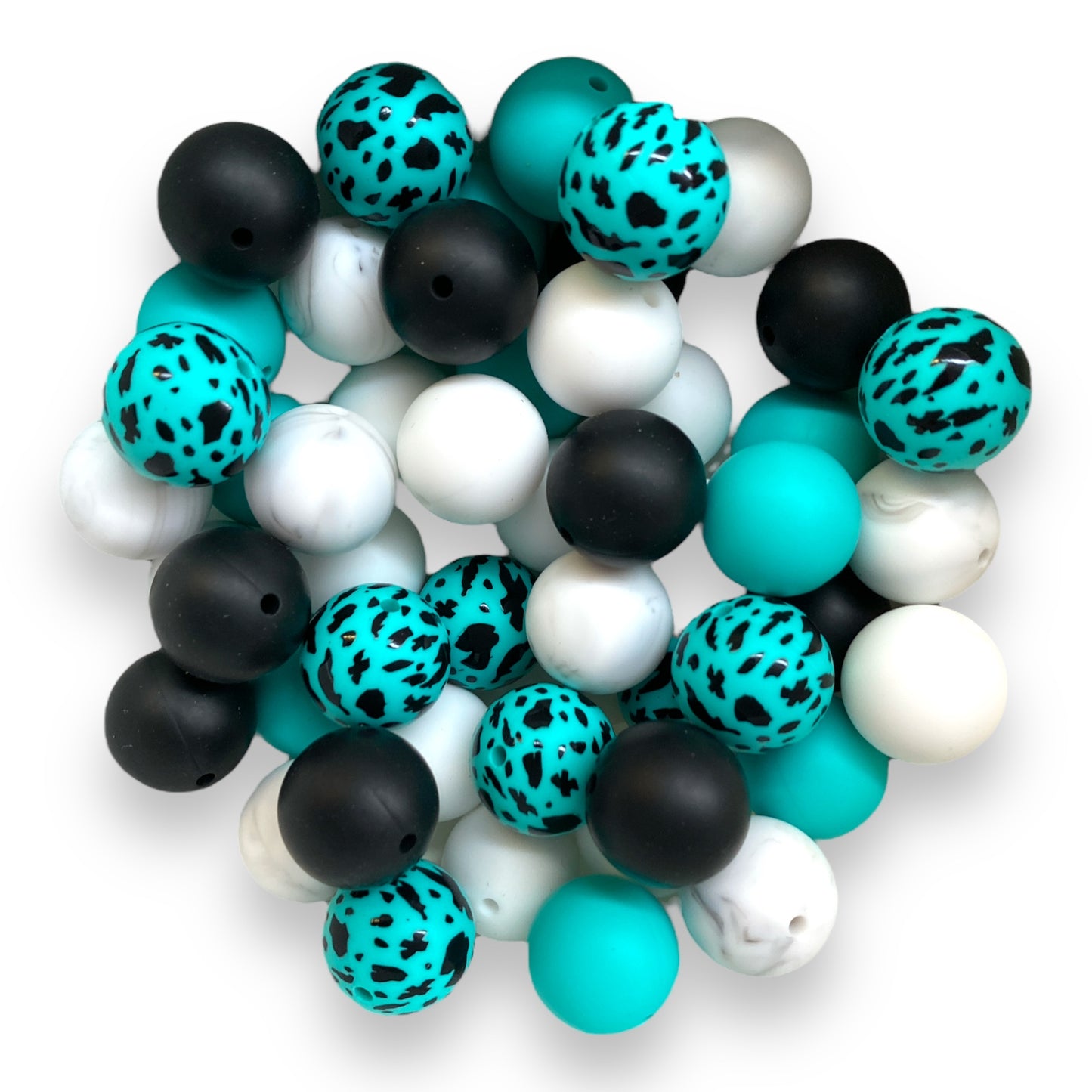 CK - 111 -  19mm "Aqua / Black Cow" 50 Count  Silicone Bead Pack