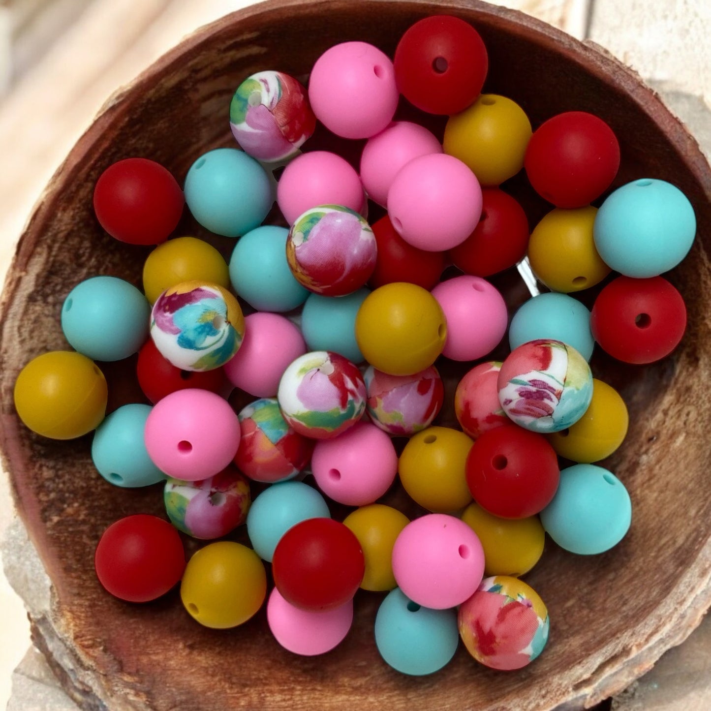 "Poppy Fields" - 15mm Silicone 50 Count Bead Pack – Ideal for Beadable Pens & Keychains