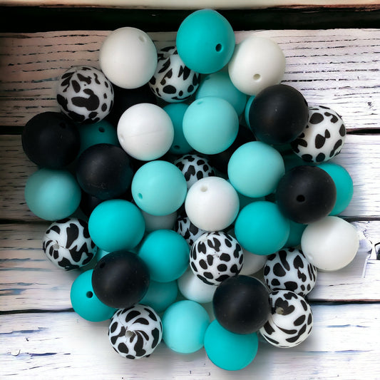 CK - 127 -  19mm "Aqua Cow" 50 Count  Silicone Bead Pack