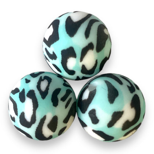 T85- 15mm Aqua Leopard Silicone Beads