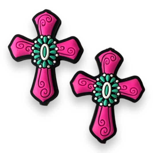 e582-  “Pink Cross" Silicone Focal Bead (1 Count)