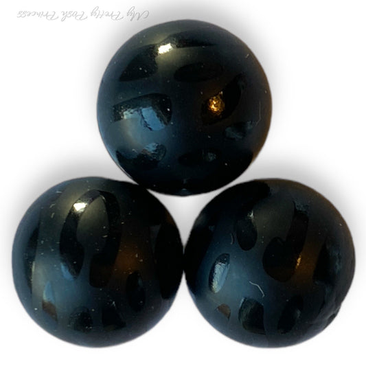 A-6044- “15mm Black on Matte Black Leopard ” Silicone Beads