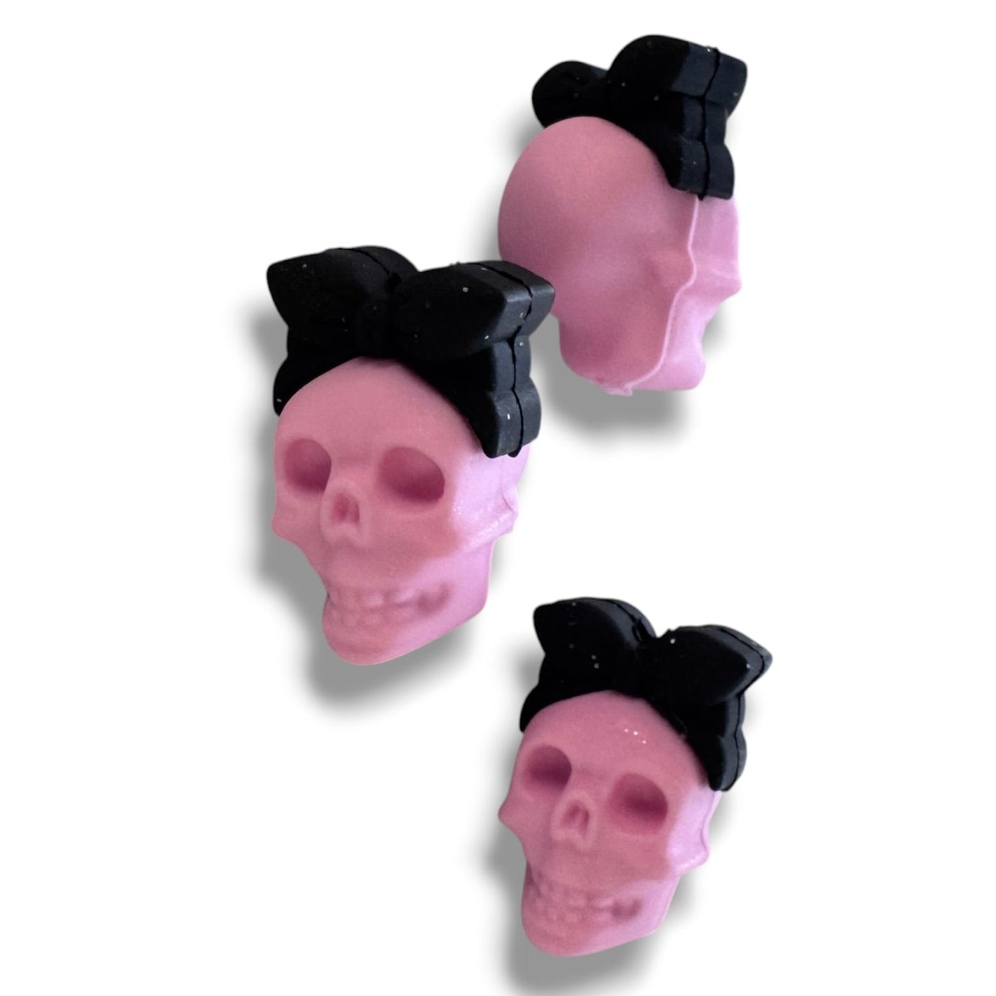 h1043- "Light Pink Skull w/Bow 3D" Silicone Focal Bead for DIY Crafts (1 Count)