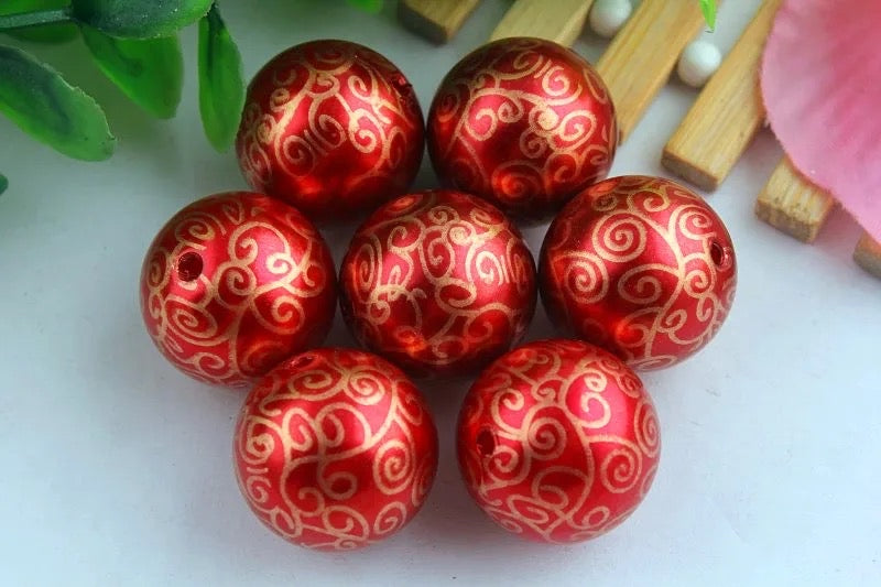 #866 - 20mm Red Swirl Acrylic Beads (1 Count)