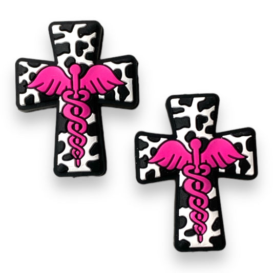 T154 -  “Pink- Medical Cross" Silicone Focal Bead (1 Count)